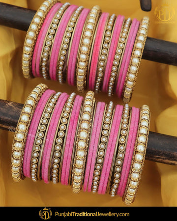 Pink Thread Pearl Bangles Set (Both Hand Pair) | Punjabi Traditional Jewellery Exclusive